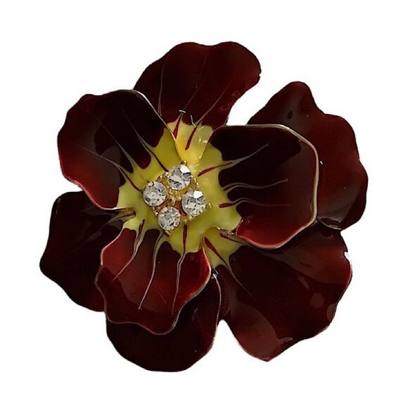 💎255💎 Fancy Enamelled Brooch /Pin Pendant Pansy Flower Rhinestone - Red G… - Picture 3 of 15